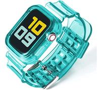 Fleshy Leaf Compatible with Apple Watch Bands Series SE 7 6 5 4 3 2 1, Clear Soft Silicone Strap with Bumper Protective Cases for Apple Watch Series 42/44/45 mm 38/40/41 mm (42/44/45 mm, Turquoise)