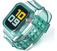Fleshy Leaf Compatible with Apple Watch Bands Series SE 7 6 5 4 3 2 1, Clear Soft Silicone Strap with Bumper Protective Cases for Apple Watch 42/44/45 mm & 38/40/41 mm (Green)