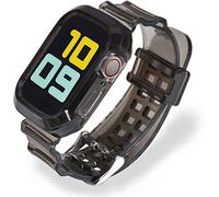 Fleshy Leaf Compatible with Apple Watch Bands Series SE 7 6 5 4 3 2 1, Clear Soft Silicone Strap with Bumper Protective Cases for Apple Watch Series 42/44/45 mm 38/40/41 mm (38/40/41 mm, Black)