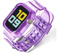 Fleshy Leaf Compatible with Apple Watch Bands Series SE 7 6 5 4 3 2 1, Clear Soft Silicone Strap with Bumper Protective Cases for Apple Watch Series 42/44/45 mm 38/40/41 mm (42/44/45 mm, Purple)