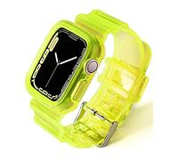 Fleshy Leaf Compatible with Apple Watch Bands Series SE 7 6 5 4 3 2 1, Clear Soft Silicone Strap with Bumper Protective Cases for Apple Watch Series 42/44/45 mm 38/40/41 mm (42/44/45 mm, Yellow)