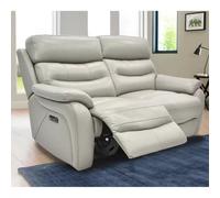 Fletcher Light Grey Leather Power Reclining 2 Seater Sofa With Power Headrests, Pocket Sprung Seats & Usb Charging Ports