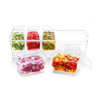 FLETUTE Chilled Condiment Server Tray, Bar Fruit Caddy with Lid and 5 Removable Compartments, Clear Ice Condiment Serving Tray for Party, Toppings Bar Container