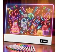 FLETUTE LED Writing Board, 13" Rechargeable Acrylic Dry Erase Board with Battery Display, Light Up Drawing Board for Kids with 12 Colour Markers, Clear to Do List Glow Board for Home & Office