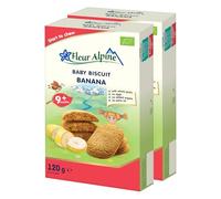Fleur Alpine Banana Baby Biscuits - 12x2 Yummy Organic Baby Snacks for Delicious Smooth Breakfast Porridge Or Daytime Snack | Easy With Whole Grain Snack Biscuits with No Added Sugar | 9 Mths