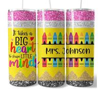 Fleur&Bay Teacher Appreciation Gifts for Women - Personalized Teacher Tumbler With Straw - Daycare Preschool Back to School Gifts Ideas - Customized Cup With Name - Glitter Pencil Tumbler 20 oz
