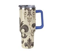 Fleur-de-Lis And Coat Arms Knight 40 Oz Tumbler with Handle And Flip Straw, Vacuum Insulated Stainless Steel Tumbler Cups, Travel Coffee Mug, Dishwasher Safe & Bpa-Free, Reusable Water Bottle(Deep Blu