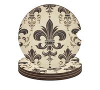 Fleur-de-Lis and Coat Arms Knight Car Coasters, 4PCS Non-Slip Car Cup Holder Coasters with Cork Base, Heat Resistant & Waterproof Drink Coaster for Women Men