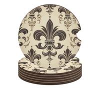 Fleur-de-Lis and Coat Arms Knight Car Coasters, 6PCS Non-Slip Car Cup Holder Coasters with Cork Base, Heat Resistant & Waterproof Drink Coaster for Women Men