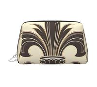 Fleur-de-Lis and Coat Arms Knight Makeup Bag for Women Cosmetic Bags Leather Travel Makeup Case Organizer Waterproof Make up Pouch Open Flat Toiletry Bag Portable Storage Pouch for Travelling, Silver