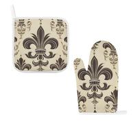 Fleur-de-Lis and Coat Arms Knight Oven Mitts & Pot Holders Set - 2 Pcs Heat Resistant Oven Gloves with Hanging Loop, Kitchen Potholder for Cooking, Baking, BBQ, Microwave