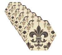 Fleur-de-Lis and Coat Arms Knight Print Leather Coasters Set of 6 Coasters for Drinks Beer Coffee Coasters Round Cup Mat for Tabletop Protection and Living Room Decor