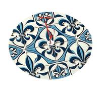 Fleur-De-Lis-Blue Plush Christmas Tree Skirt, Soft Flannel Christmas Tree Decoration with Red String Ties, Easy to Install Holiday Ornament for Xmas