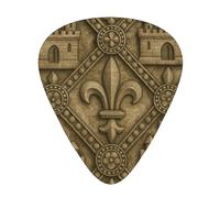 Fleur-De-Lis Castle Design 12 Pack Guitar Picks With 3 Thicknesses And Storage Box, Abs Plectrums For Electric Bass Guitar Players