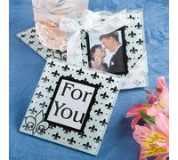 Fleur de Lis Design Glass Photo Coaster Set