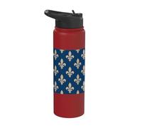 Fleur de Lis, French Royal Symbol, Beige on Navy Blue Stainless Steel Insulated Water Bottle