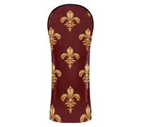 Fleur-de-lis Gold Red Valentine Golf Head Cover Premium Leather Waterproof Headcover with Number Tags Designed to Fit All Woods and Drivers