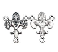 Fleur-de-Lis Rosary Center Connector, Silver Tone, 2.0x1.7 cm, Pack of 2 | Virgin Mary Bernadette & St Therese Medal，3-Loop Design, Double-Sided, DIY Rosary Making, Antique Finish