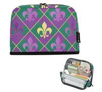 Fleur De Lis Symbols Diamond Large Pencil Pouches Zipper Case Pencil Bags Storage Cute Pen Pouch Girls Animal Print Back to School Adults Office Supply