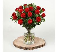 Fleur De Luxe 18 Red Roses Fresh Flower Bouquet, Hand Tied Romantic Rose Arrangement, Valentines Day Gift For Her, Luxury Flowers With Greenery, UK Delivered