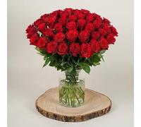 Fleur De Luxe 50 Red Roses Fresh Flower Bouquet, Long Stem Red Rose Arrangement, Luxury Romantic Gift For Valentine's Day, Anniversary, Birthday, For Her, Home Decor, UK Delivery