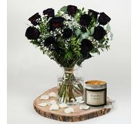 Fleur De Luxe Flower Of Love Black Fresh Flower Bouquet With Scented Candle Gift Set For Valentine’s Day Romantic Anniversary Birthday Present For Her Or Him