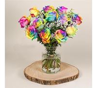 Fleur De Luxe Flower Of Love Rainbow Fresh Flower Bouquet For Valentine’s Day Gift, Mixed Colour Roses And Seasonal Stems, Hand-Tied Arrangement For Her, Romantic Anniversary Flowers