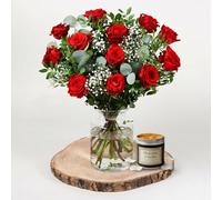 Fleur De Luxe Flower Of Love Red Rose Fresh Flower Bouquet With Scented Candle Gift Set For Valentines Day Romantic Anniversary Birthday For Her Him Home Decor
