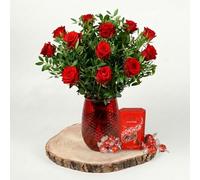 Fleur De Luxe Love Story Fresh Flower Bouquet And Chocolate Gift Set, Romantic Valentines Day Flowers With Luxury Chocolates, Anniversary Or Birthday Gift For Her Or Him