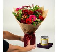 Fleur De Luxe Mulberry Bloom Fresh Flower Bouquet Gift Box With Scented Candle, Romantic Valentines Day Flowers For Her, Luxury Floral Gift Set For Wife Girlfriend Mum, UK Delivery