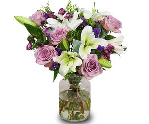 Fleur De Luxe 'Purple Passion' Bouquet - Lilac Roses, White Lilies & Purple Alstroemeria - Ideal for Birthdays, Anniversaries & Condolences