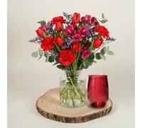 Fleur De Luxe Tulip Passion Fresh Tulip Bouquet With Vase, Romantic Valentine’s Day Flowers Gift, Hand Tied Mixed Colour Tulips, Home Décor Table Centrepiece, UK Delivery