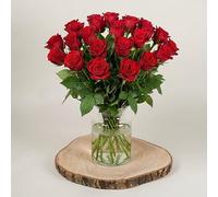 Fleur De Luxe Two Dozen Red Roses Fresh Flower Bouquet, 24 Long Stem Red Roses, Hand Tied Arrangement, Romantic Gift For Valentine’s Day, Anniversary, Birthday, Wedding, Home Decor