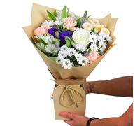Fleur De Luxe Vanilla Skies Giftbox - Pastel & Jewel Bouquet With White Roses, Peach Germini, Purple Lisianthus - Ideal For Birthdays & Anniversaries