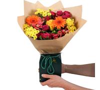 Fleur De Luxe Vibrant Charm Giftbox - Bold Bouquet with Yellow Roses, Cerise Spray Roses, Santini, Pink Alstroemeria, Orange Germini