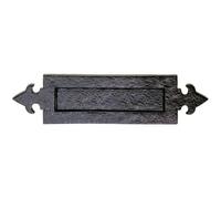 Fleur de Lys Design Letterbox Plate 250mm Fixing Centres Black Antique Finish