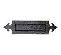 Fleur de Lys Design Letterbox Plate 250mm Fixing Centres Black Antique Finish