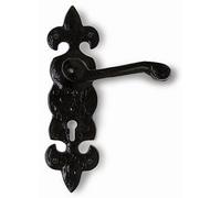 Fleur De Lys Door Handle Lockset 195mm X 50mm Black Antique