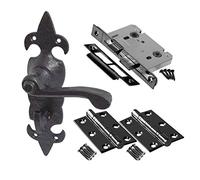 Fleur De LYS Door Handle Set - Bathroom Door Pack - Black Antique