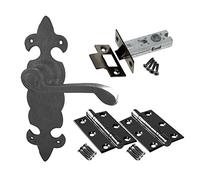 Fleur De LYS Door Handle Set - Latch Door Pack - Black Antique