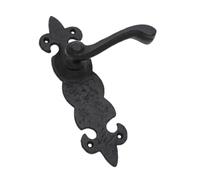 Fleur De LYS Lever Lock Handle 8 Inch Black Antique Finish Heavy Duty Decorative Door Handle with Lever Lock for Wooden Doors, Gates, Sheds, Barn Doors, Garden Gates, Includes Mounting Screws