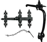 Fleur De LYS Lockable Privacy Suffolk Thumb Latch Door Handle - Black Antique
