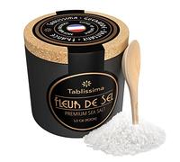 Fleur de Sel - Premium Sea salt from Guerande France - Flaky Sea Salt from the Celtic Sea - Salt Cork box and Wooden salt spoon included - 3.5 Oz (100g)
