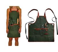Fleur Du Bien Garden Apron for Women Men, Gardening Apron with Pockets and Adjustable Leather Straps, Canvas Waist Kitchen Apron for Harvesting Weeding Gardening Cooking Baking, Gardener Gift Idea