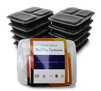 Fleur Foods Meal Prep Containers - BPA Free - Plastic Food Storage Trays with Airtight Lids - Microwave, Freezer & Dishwasher Safe - Stackable Portion Control Lunch Boxes (3 Compartment [1000ml])
