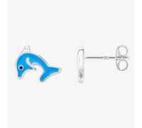 Fleur Kids Sterling Silver Blue Enamel Dolphin Stud Earrings AZE222904