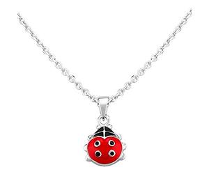 Fleur Kids Sterling Silver Red Enamel Ladybird Pendant Necklace AZP231704