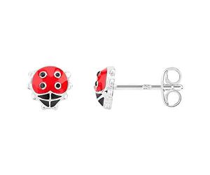 Fleur Kids Sterling Silver Red Enamel Ladybird Stud Earrings AZE231704