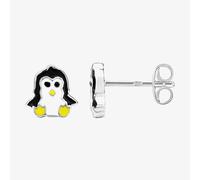 Fleur Kids Sterling Silver White And Black Enamel Penguin Stud Earrings AZE212704