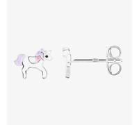 Fleur Kids Sterling Silver White And Pink Enamel Unicorn Stud Earrings AZE234404